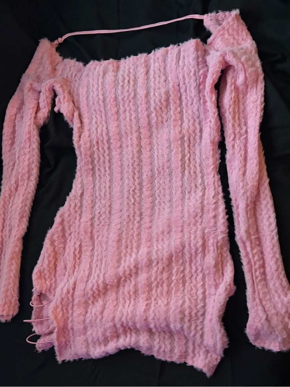 SHEIN Pink Fuzzy Texture Off Shoulder Open Back Mini Dress